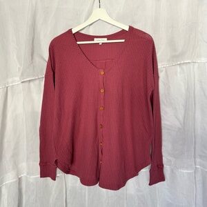 Grace & Lace Waffle Knit Button Up Long Sleeve Shirt